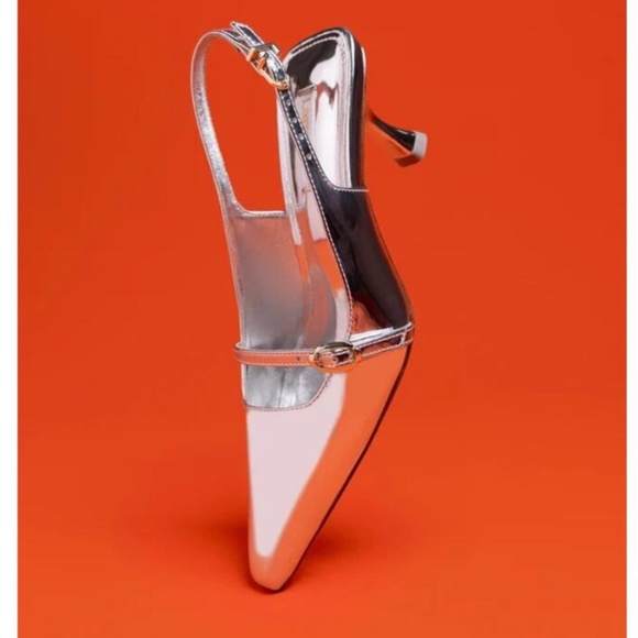 LARROUDE Ines  Silver Specchio  Pointed Toe Slingback Pumps Size 9.5 NEW - Picture 8 of 13